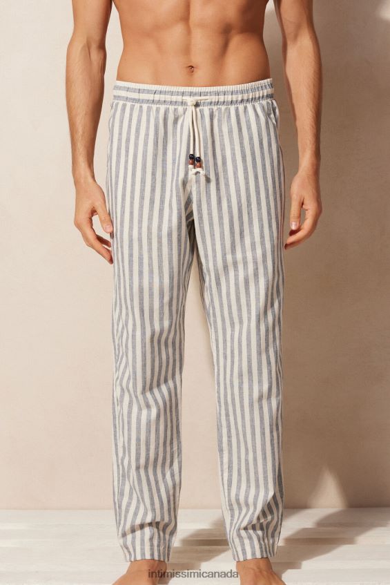 Apparel CA Intimissimi Men Blue Striped Linen and Cotton Trousers 298J-White Linen/Blue Stripes DD6R6T177 - Image 1