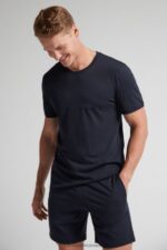 Apparel CA Intimissimi Men Cropped Basic Supima Cotton Pyjamas 800-Midnight Blue DD6R6T313 - Image 2