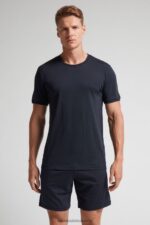 Apparel CA Intimissimi Men Cropped Basic Supima Cotton Pyjamas 800-Midnight Blue DD6R6T313