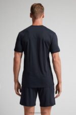 Apparel CA Intimissimi Men Cropped Basic Supima Cotton Pyjamas 800-Midnight Blue DD6R6T313 - Image 3