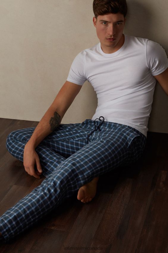 Apparel CA Intimissimi Men Full-Length Check Pattern Brushed Plain-Weave Pants 089J-Blue Check DD6R6T199 - Image 2