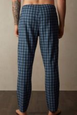 Apparel CA Intimissimi Men Full-Length Check Pattern Brushed Plain-Weave Pants 089J-Blue Check DD6R6T199 - Image 3