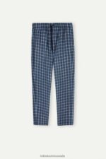 Apparel CA Intimissimi Men Full-Length Check Pattern Brushed Plain-Weave Pants 089J-Blue Check DD6R6T199 - Image 4