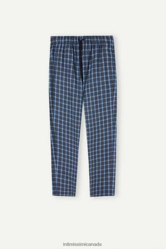 Apparel CA Intimissimi Men Full-Length Check Pattern Brushed Plain-Weave Pants 089J-Blue Check DD6R6T199 - Image 4