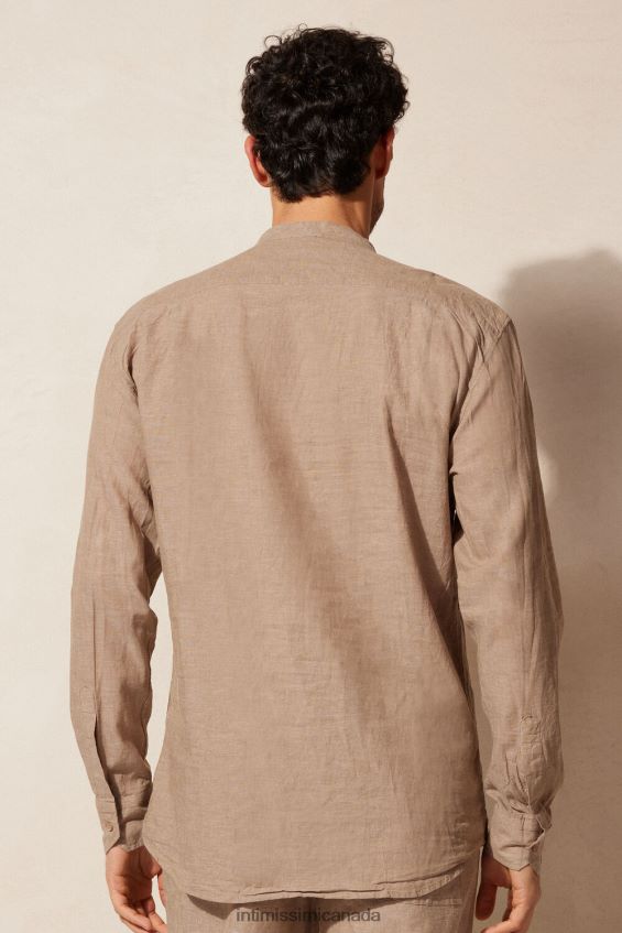 Apparel CA Intimissimi Men Linen and Cotton Mandarin-Collar Shirt 295J-Tobacco DD6R6T162 - Image 3