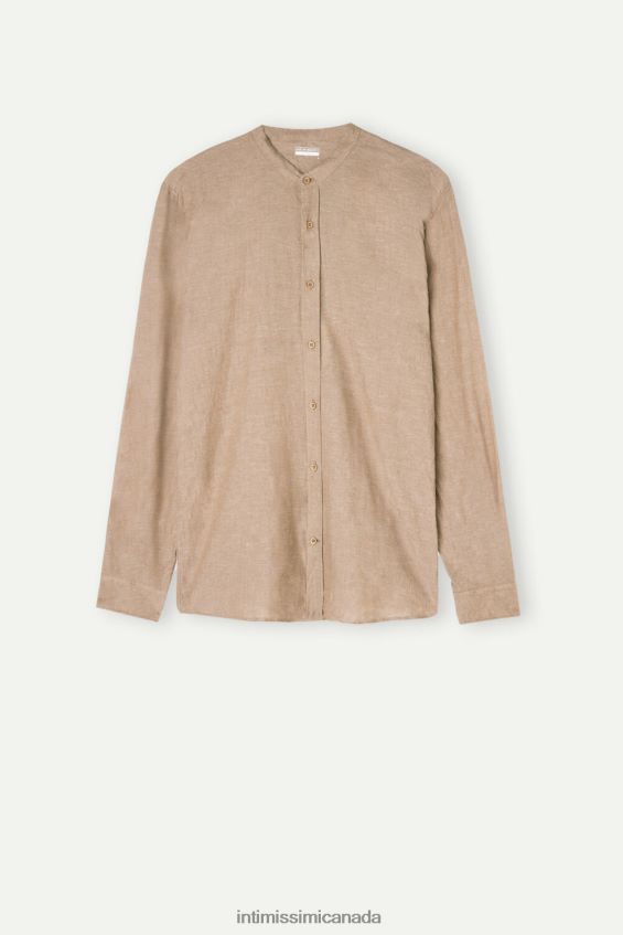 Apparel CA Intimissimi Men Linen and Cotton Mandarin-Collar Shirt 295J-Tobacco DD6R6T162 - Image 4