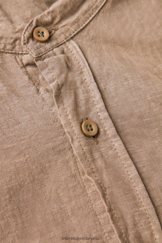 Apparel CA Intimissimi Men Linen and Cotton Mandarin-Collar Shirt 295J-Tobacco DD6R6T162 - Image 5