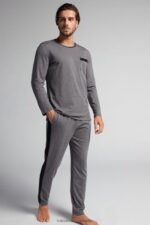 Apparel CA Intimissimi Men Long Basic Supima Cotton Pyjamas 5227-Charcoal Grey Melange DD6R6T307 - Image 2