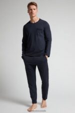 Apparel CA Intimissimi Men Long Basic Supima Cotton Pyjamas 800-Midnight Blue DD6R6T314 - Image 2