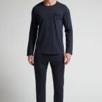 Apparel CA Intimissimi Men Long Basic Supima Cotton Pyjamas 800-Midnight Blue DD6R6T314
