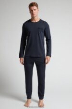 Apparel CA Intimissimi Men Long Basic Supima Cotton Pyjamas 800-Midnight Blue DD6R6T314
