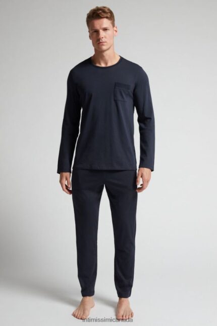 Apparel CA Intimissimi Men Long Basic Supima Cotton Pyjamas 800-Midnight Blue DD6R6T314