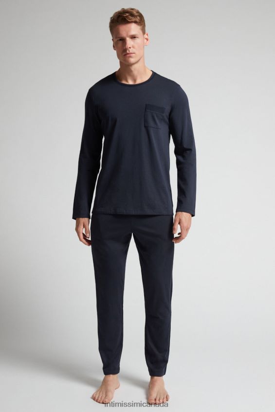 Apparel CA Intimissimi Men Long Basic Supima Cotton Pyjamas 800-Midnight Blue DD6R6T314 - Image 1