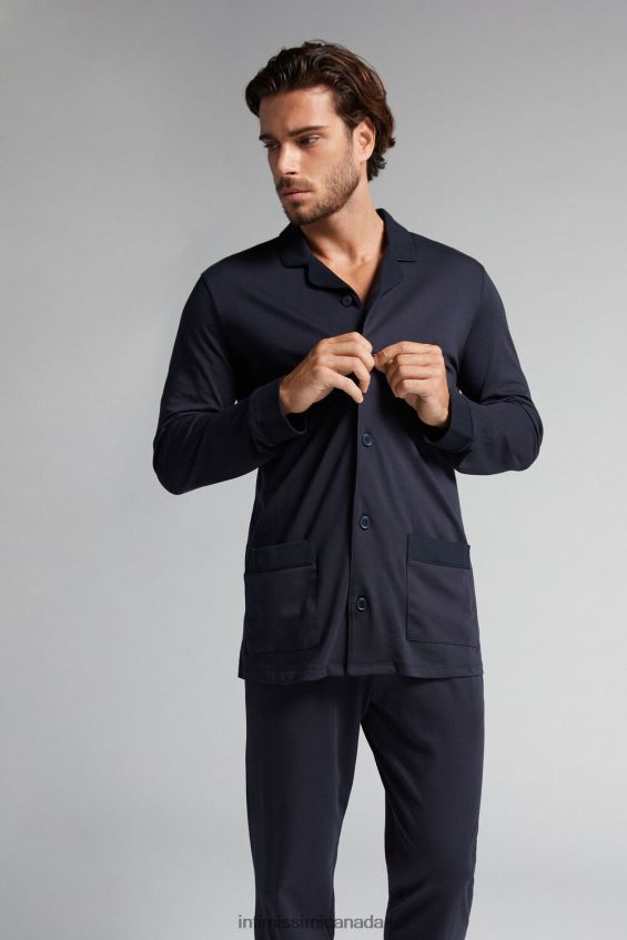 Apparel CA Intimissimi Men Long Pyjamas in Supima Cotton 800-Midnight Blue DD6R6T315 - Image 2