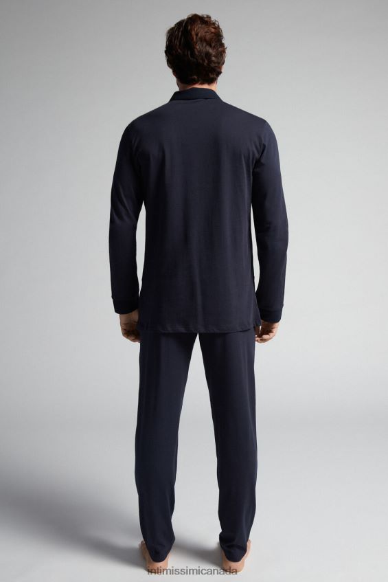 Apparel CA Intimissimi Men Long Pyjamas in Supima Cotton 800-Midnight Blue DD6R6T315 - Image 3