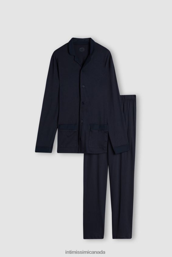 Apparel CA Intimissimi Men Long Pyjamas in Supima Cotton 800-Midnight Blue DD6R6T315 - Image 4