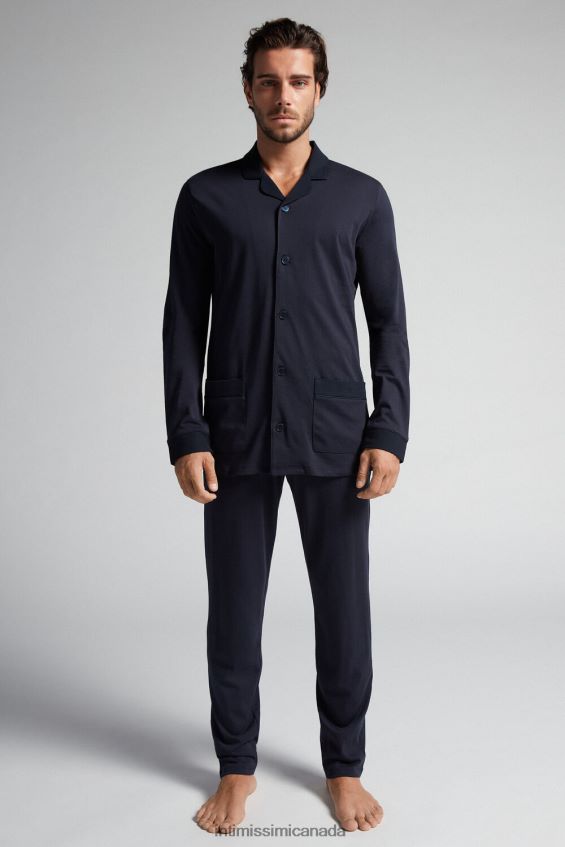 Apparel CA Intimissimi Men Long Pyjamas in Supima Cotton 800-Midnight Blue DD6R6T315 - Image 1