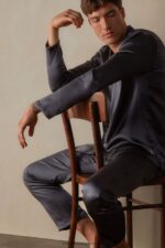 Apparel CA Intimissimi Men Long Silk Pyjamas With Piping 037J-Dark Grey DD6R6T302 - Image 2