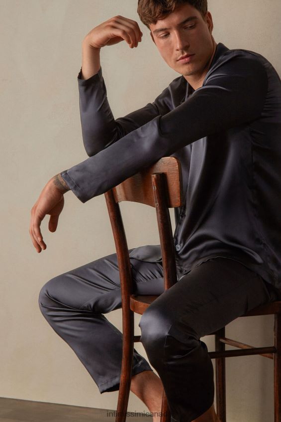 Apparel CA Intimissimi Men Long Silk Pyjamas With Piping 037J-Dark Grey DD6R6T302 - Image 2