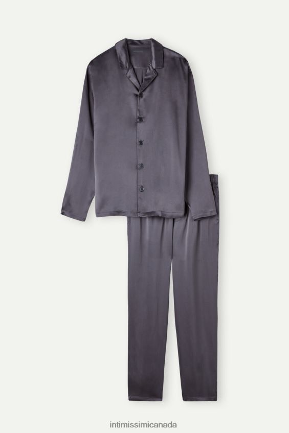 Apparel CA Intimissimi Men Long Silk Pyjamas With Piping 037J-Dark Grey DD6R6T302 - Image 4