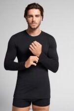 Apparel CA Intimissimi Men Long-Sleeve Stretch Supima Cotton Top 019-Black DD6R6T279 - Image 2