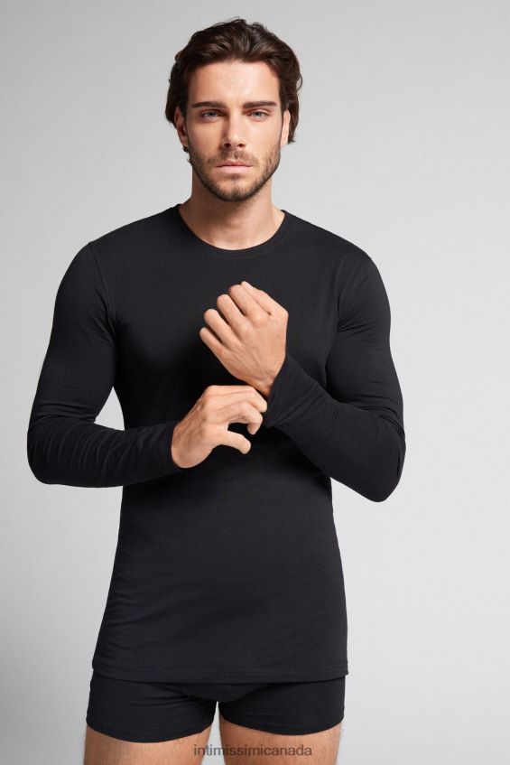 Apparel CA Intimissimi Men Long-Sleeve Stretch Supima Cotton Top 019-Black DD6R6T279 - Image 2