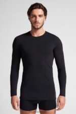 Apparel CA Intimissimi Men Long-Sleeve Stretch Supima Cotton Top 019-Black DD6R6T279