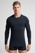 Apparel CA Intimissimi Men Long-Sleeve Stretch Supima Cotton Top 800-Midnight Blue DD6R6T268