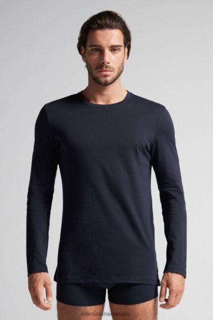 Apparel CA Intimissimi Men Long-Sleeve Supima Cotton Top 800-Midnight Blue DD6R6T293