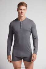 Apparel CA Intimissimi Men Long-Sleeve Top in Supima Interlock 5227-Charcoal Grey Melange DD6R6T258 - Image 2