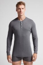 Apparel CA Intimissimi Men Long-Sleeve Top in Supima Interlock 5227-Charcoal Grey Melange DD6R6T258