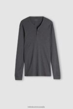 Apparel CA Intimissimi Men Long-Sleeve Top in Supima Interlock 5227-Charcoal Grey Melange DD6R6T258 - Image 3