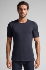 Apparel CA Intimissimi Men Short-Sleeve Modal-Cashmere Top 800-Midnight Blue DD6R6T253
