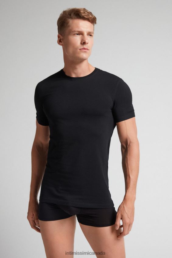 Apparel CA Intimissimi Men Stretch Supima Cotton T-Shirt 019-Black DD6R6T285 - Image 2