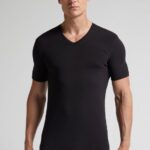 Apparel CA Intimissimi Men Stretch Supima Cotton T-Shirt with V Neck 019-Black DD6R6T280