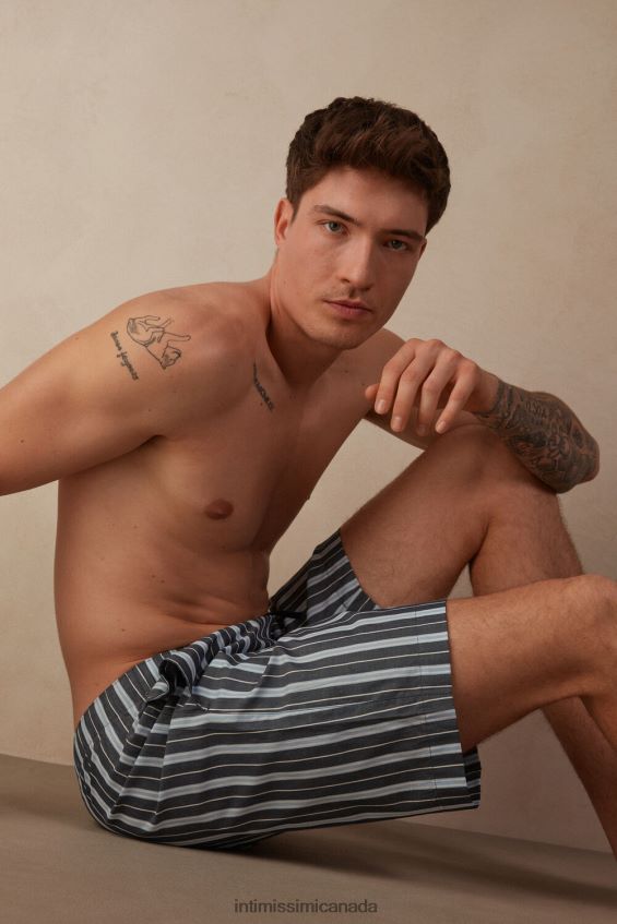 Apparel CA Intimissimi Men Striped Plain-Weave Cotton Shorts 303J-Multi-Stripe Dark Blue Light Blue DD6R6T181 - Image 2