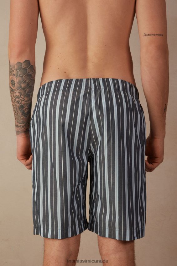 Apparel CA Intimissimi Men Striped Plain-Weave Cotton Shorts 303J-Multi-Stripe Dark Blue Light Blue DD6R6T181 - Image 3