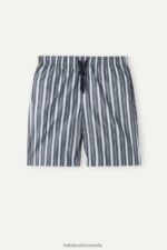 Apparel CA Intimissimi Men Striped Plain-Weave Cotton Shorts 303J-Multi-Stripe Dark Blue Light Blue DD6R6T181 - Image 4