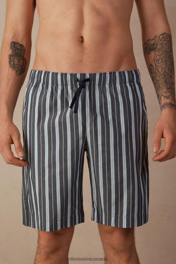 Apparel CA Intimissimi Men Striped Plain-Weave Cotton Shorts 303J-Multi-Stripe Dark Blue Light Blue DD6R6T181 - Image 1