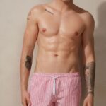 Apparel CA Intimissimi Men Striped Seersucker Swim Shorts 939I-White/Red DD6R6T448