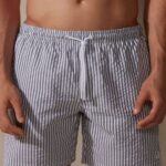 Apparel CA Intimissimi Men Striped Seersucker Swim Shorts 981I-White/Blue DD6R6T444