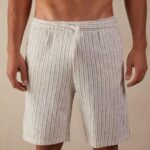 Apparel CA Intimissimi Men Striped Sweat Shorts 300J-Grey Stripe On White DD6R6T180