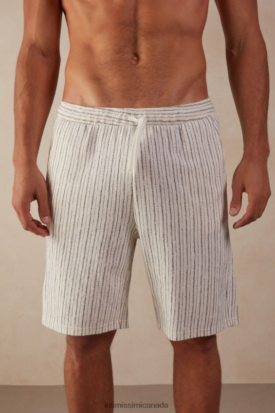 Apparel CA Intimissimi Men Striped Sweat Shorts 300J-Grey Stripe On White DD6R6T180 - Image 1