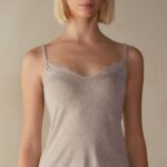 Apparel CA Intimissimi Women Ultralight Modal and Cashmere Camisole with Lace 7525-Shell Beige Melange DD6R6T1346