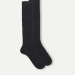 Socks CA Intimissimi Men Long Ribbed Cashmere and Wool Socks 780-Charcoal Grey DD6R6T348