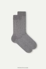 Socks CA Intimissimi Men Short Socks in Patterned Lisle Cotton 063J-Polka Dot-Print Charcoal Grey Melange DD6R6T337