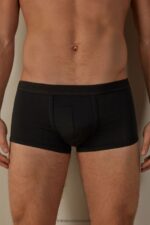 Underwear CA Intimissimi Men Stretch Supima Cotton Boxer Shorts with Logo Detail 386I-Black/Black DD6R6T115
