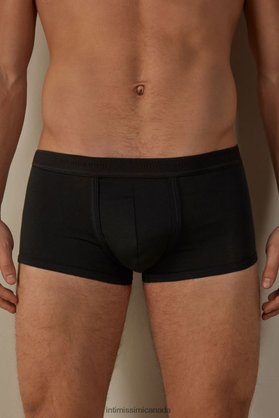 Underwear CA Intimissimi Men Stretch Supima Cotton Boxer Shorts with Logo Detail 386I-Black/Black DD6R6T115 - Image 1