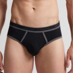 Underwear CA Intimissimi Men Stretch Supima Cotton Brief with Logo Detail 385I-Black/Graphite Blend DD6R6T112