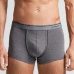 Underwear CA Intimissimi Men Supima Cotton Boxers with Exposed Waistband 080I-Charcoal Grey Melange/Blue DD6R6T119